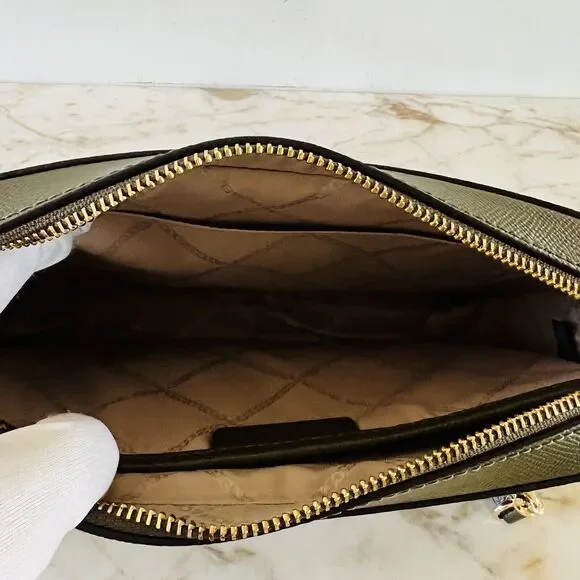 MICHAEL KORS Jet Set Olive Leather Zip Chain Crossbody Bag